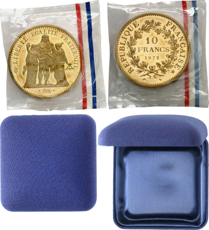 Vème République (1959 à nos jours) - Coffret officiel - piéfort en or sur flan bruni de la 10 francs Hercule - 1972