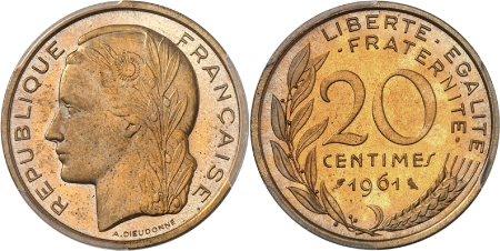 Vème République (1959 à nos jours) - Pré-série en cupro-aluminium-nickel du 20 centimes du concours de 1961 - DIEUDONNÉ