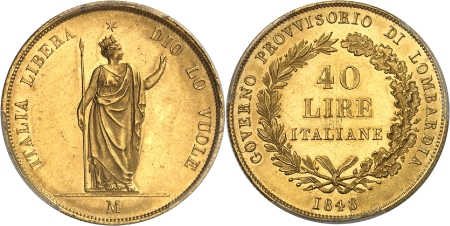 Italie - Lombardie Gouvernement Provisoire (1848) 40 lires or - 1848 M Milan