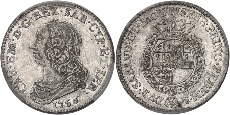 Italie - Sardaigne Charles-Emmanuel III (1730-1773) 1/8 de scudo - 1756 Turin
