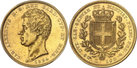 Italie - Sardaigne Charles-Albert (1831-1849) 100 lires or - 1834 P Turin