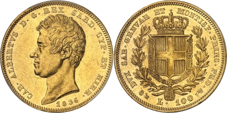 Italie - Sardaigne Charles-Albert (1831-1849) 100 lires or - 1836 P Turin