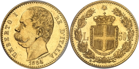 Italie Umberto Ier (1878-1900) 50 lires or - 1884 R Rome
