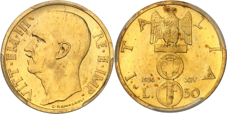 Italie Victor-Emmanuel III (1900-1946) 50 lires or - 1936 An XIV R Rome