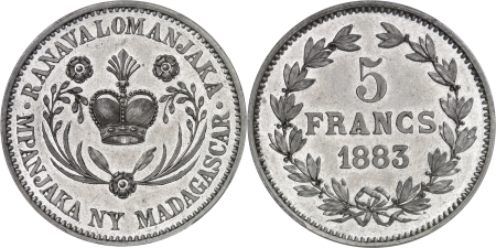 Ranavalona III (1883-1897)  - Epreuve en aluminium du 5 francs - 2ème type - 1883