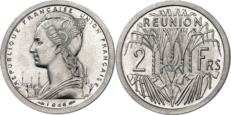 2 francs aluminium Union Française - 1948 - La signature du graveur Bazor est soulignée.