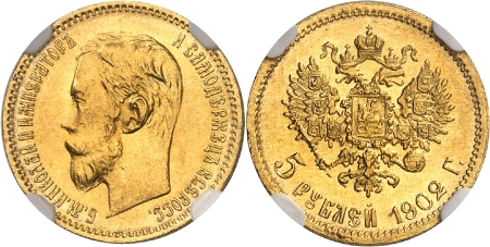 Nicolas II (1894-1917) - 5 roubles or - 1902 AP Saint-Pétersbourg