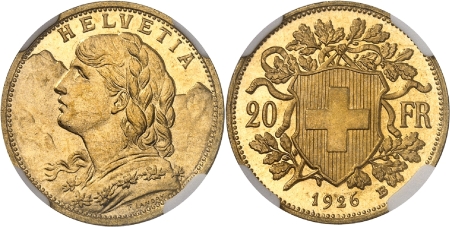 Confédération helvétique (1848 à nos jours) - 20 francs or - 1926 B Berne