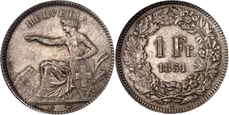 Confédération suisse (1848 à nos jours) - Franc - 1851 A Paris