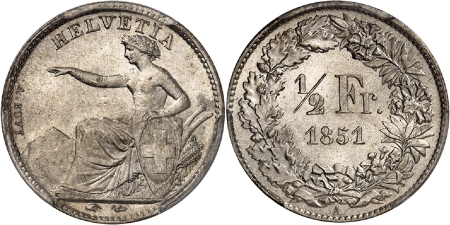 Confédération suisse (1848 à nos jours) - 1/2 franc - 1851 A Paris