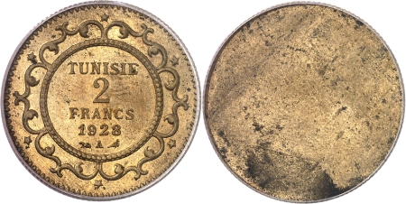 Mohamed El Habib (1340-1348 AH / 1922-1929)  - Epreuve uniface en laiton de la 2 francs argent - 1928 A Paris