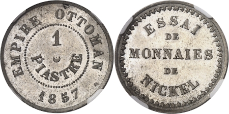 Abdul Mejid (1255-1277 AH / 1839-1861) - Essai en cupro-nickel de la piastre - 1857 Paris