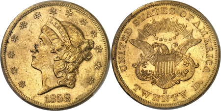 République fédérale (1789 à nos jours) - 20 dollars or - 1858 S San Francisco