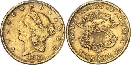 République fédérale (1789 à nos jours) - 20 dollars or - 1861 S San Francisco