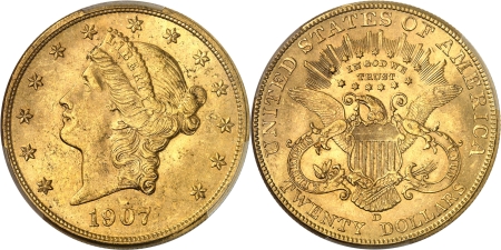 République fédérale (1789 à nos jours) - 20 dollars or - 1907 D Denver 