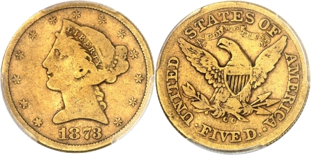 République fédérale (1789 à nos jours) - 5 dollars or - 1873 CC Carson City