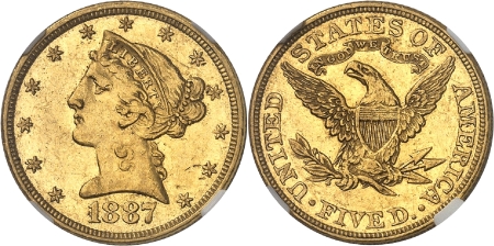 République fédérale (1789 à nos jours) - Epreuve sur flan bruni du 5 dollars or - 1887 Philadelphie