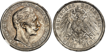 3 marks 1912 A Berlin - NGC MS 66 Mint Error!