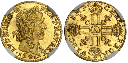 France - 1/2 louis d'or à la mèche longue - 1641 A Paris - NGC MS 64