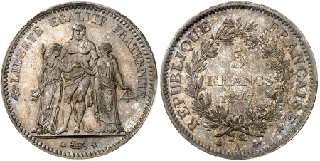 IIIème République (1871-1940) - 5 francs Hercule - 1877 A Paris - PCGS MS 65