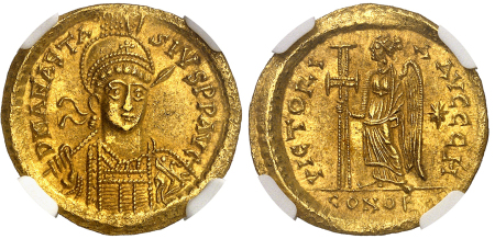 Anastase (491-518) - Solidus - Constantinople (408-420) Officine H - NGC Ch AU 5/5 3/5