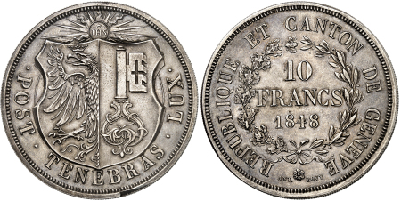 10 francs 1848 Genève - UNC