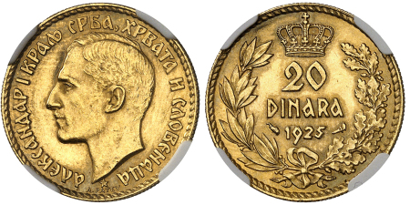20 dinara - 1925 - NGC MS 62